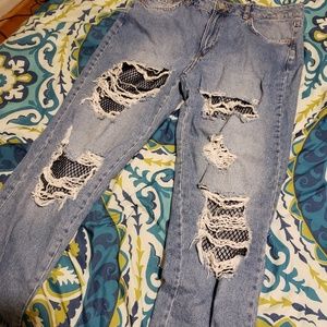Fishnet boyfriend jeans